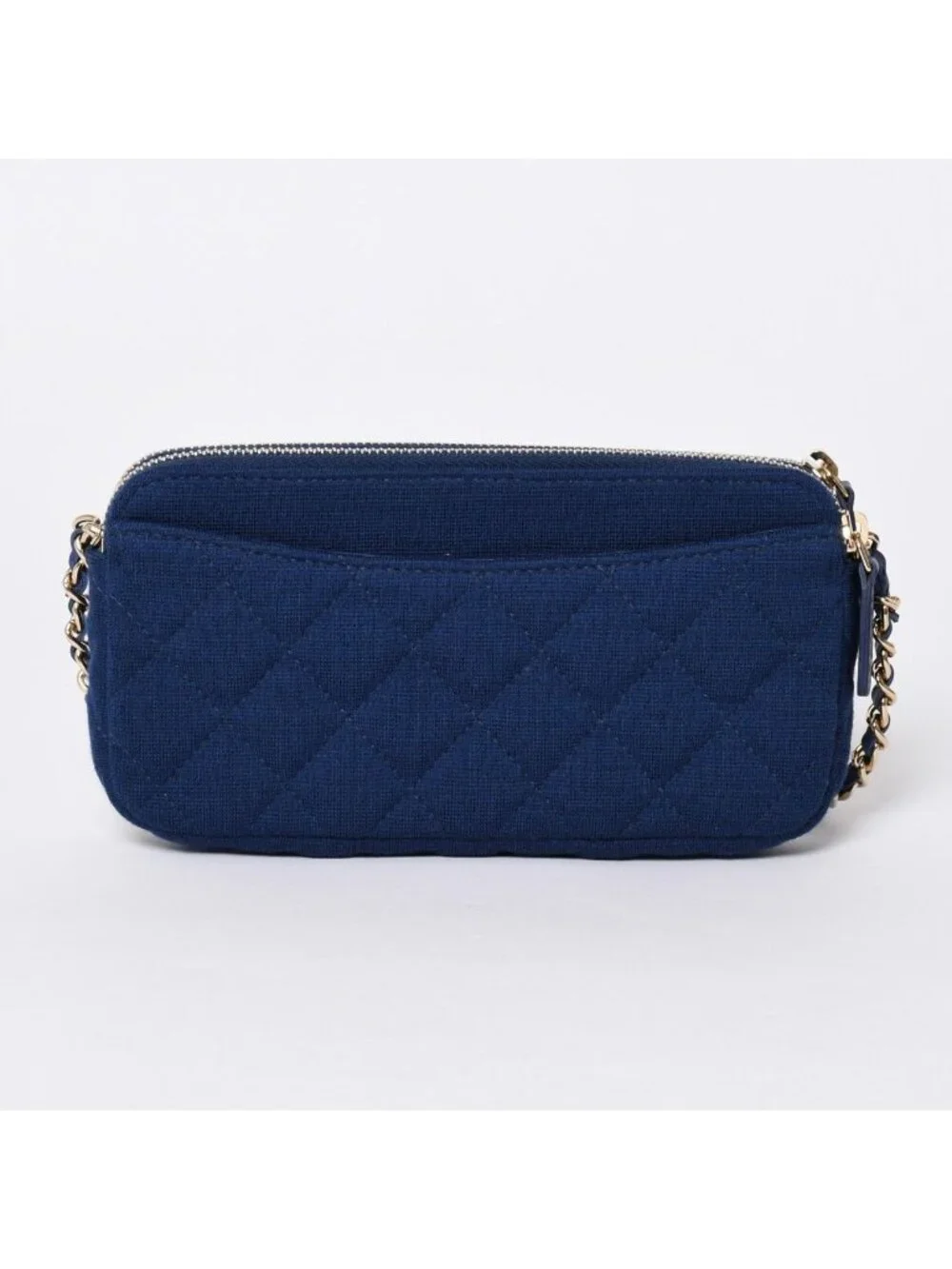Chanel Chain Wallet Quilted CC Logo Navy Blue Gold Shoulder Bag